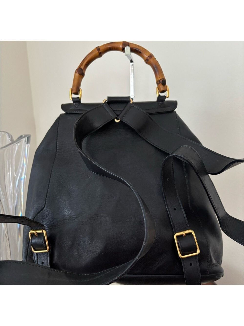 Authentic Gucci Bamboo Line Black Leather Backpack | Iconic Vintage Luxury - Picture 6 of 9